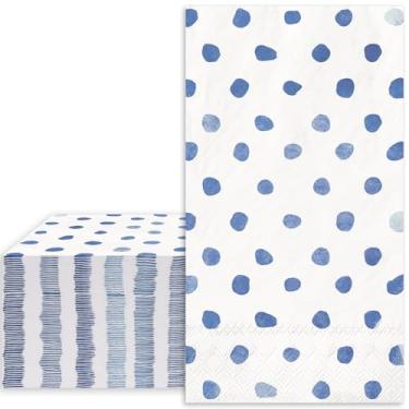 Imagem de Whaline Guardanapos de papel de convidados de bolinhas guardanapos descartáveis azuis aquarela toalha de guardanapo de mão para artigos de festa de casamento decoração de mesa de banheiro, 40 peças