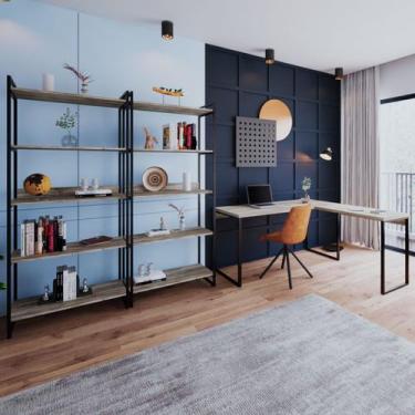 Imagem de Conjunto Home Office Estilo Industrial 3 Peças Rush Carvalho - Pnr Móv