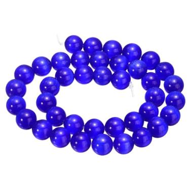 Imagem de HARFINGTON 38 contas de pedra olho de gato azul safira 10 mm contas soltas de cristal de pedra preciosa lisa redonda para fazer joias, pulseiras, colar, brincos, faça você mesmo