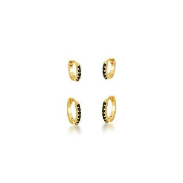Imagem de Kit Dupla de Argolas com uma fileira de Zirconias Banhadas a Ouro 18k 