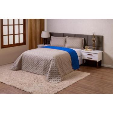 Imagem de Kit Jogo De Cama Casal Queen Com Viés 4 Peças Dupla Face azul/bege - B