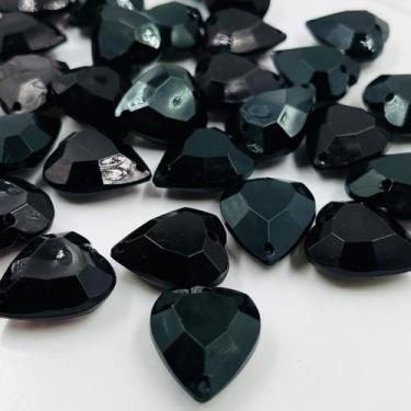 Imagem de Pingente Coração Facetado 19mm 30pçs Acrílico Preto 70g - Macall