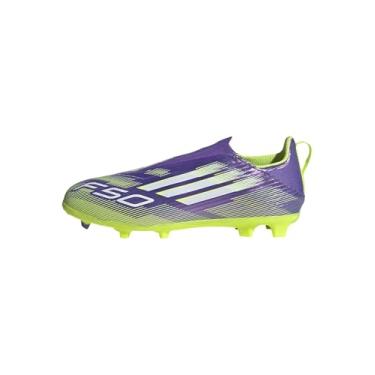 Imagem de adidas Tênis infantil unissex F50 League sem cadarço firme, Roxo/branco/limão lúcido, 13.5 Little Kid