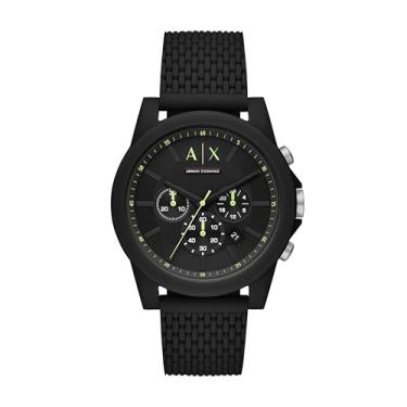 Imagem de AX Armani Exchange Relógio cronógrafo masculino com pulseira de couro, aço inoxidável ou silicone, Silicone texturizado preto, Crono externo