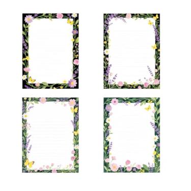 Imagem de Conjunto de 60 folhas de papel de papelaria de flores silvestres – Aquarela floral borda borboleta casamento carta botânica para convites, artesanato, notas, cartões de felicitações e convite