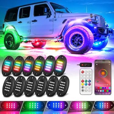 Imagem de 12 cápsulas RGB + IC LED sob o carro luzes de rock para carrinho de golfe, caminhão, Jeep, ATV, UTV, SUV, captador para dirigir, itens essenciais de viagem, à prova d'água, luz neon inferior da