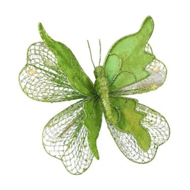 Imagem de Esquirla Fundo de borboleta falsa para árvore de Natal, enfeite pendurado para fotografia, decoração brilhante para festa de aniversário, Verde