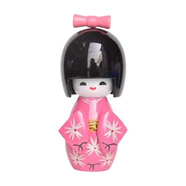 Imagem de MotiveTech Estátua em Miniatura de Gueixa Japonesa Tradicional em Quimono, Estatueta Kabuki Asiática de Madeira Colecionável para Escritório, Armário E Loja, Rosa Vermelha, Tamanho real