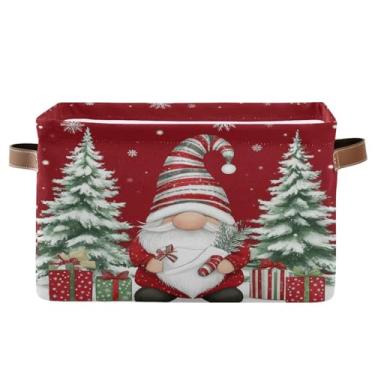 Imagem de Pfrewn Cesta de armazenamento de Natal e inverno, gnomo com presentes, árvore, vermelha, dobrável, retangular, organizador de prateleira, cesto de armazenamento de livros de brinquedo para berçário, 1