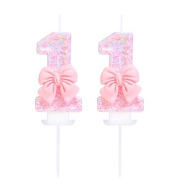 Imagem de EAKE Número 11 vela de lantejoulas rosa e gravata borboleta, topo de bolo de 11 anos, vela de aniversário para meninas, tema pastel, doce, festa de aniversário ou decoração para adultos