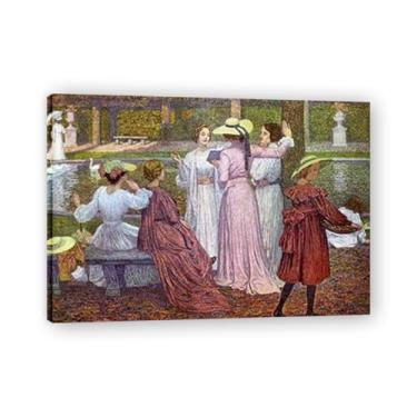 Imagem de A Reading In The GardenThéo van Rysselberghe: Impressão em tela neoimpressionista belga chave 20 x 28 cm emoldurada