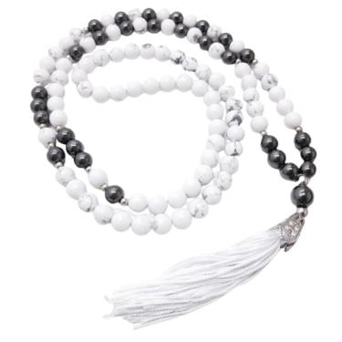 Imagem de Japamala 108 contas pedras naturais howlita branca, hematita