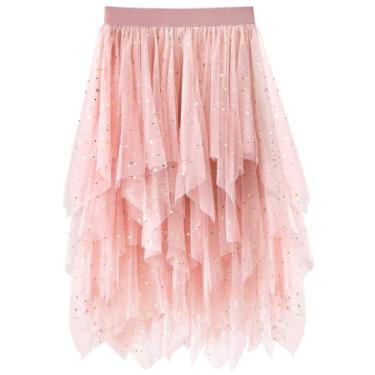 Imagem de Saia Reaowazo Midi de tule em camadas, cintura de alta elasticidade, r