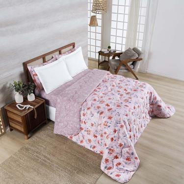 Imagem de Edredom Cobertor Belle Super King 400 Fios Dupla Face Estampado Floral Rosê