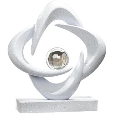 Imagem de XYQXYQ Escultura de arte abstrata, estátua decorativa de ouro de resina, ornamentos brancos modernos para sala de estar, decorações modernas para mesa de centro/entrada/escritório colecionáveis