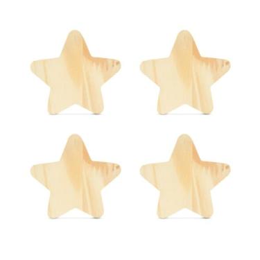 Imagem de Kit 4 Ganchos Cabideiro de Madeira Pinus Pendurador Parede Formato Estrela Decorativo