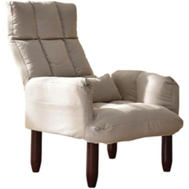 Imagem de Sofá Cadeira Para Quarto, Chaise Lounge Móveis De Interior, Estrutura De Madeira Poltrona De Acento Ajustável Estofada Com Bolsos Laterais Cadeira De Leitura De Tecido, Beige