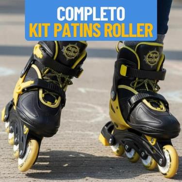 Imagem de Patins Roller Rodinhas Criança Ajustável 3437 Kit Proteção Preto Amare