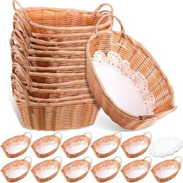 Imagem de Tioncy 12 cestas de pão com forros de papel, cesta de comida de plástico de vime com alças para servir pães de frutas, lanches, fast food