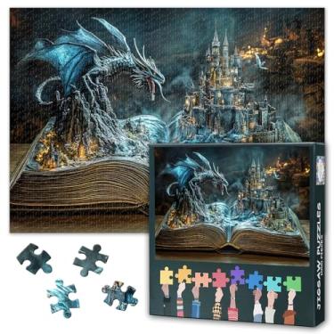 Imagem de Puzzles for Adults 1000 Piece Epic Adventure Puzzle Dragon and Castle in a Fantasy Book Challenging Puzzles Dark Background Puzzle Decoration Gift Home Wall Decor for Bedroom(27.5x19.7in)