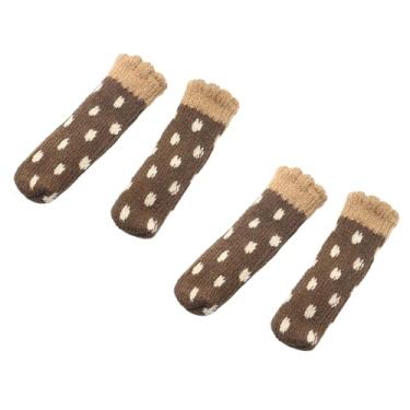 Imagem de 【Pacote com 4 meias para cadeira 】 Protetores de piso de móveis de malha para pisos de madeira - Capas antiderrapantes para pés de mesa em bege e marrom escuro (conjunto de 4) (pontos escuros)