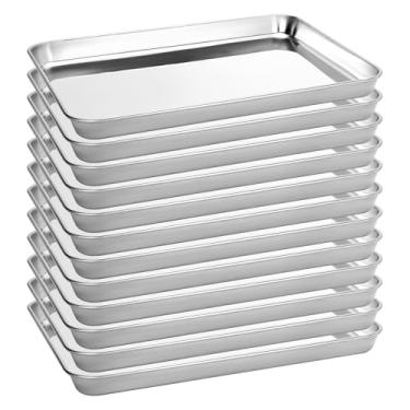 Imagem de BIEAMA Pacote com 12 formas de assadeira de aço inoxidável, 31,8 cm C × 24,4 cm L × 2,5 cm A. Folhas de biscoito para torradeira, resistente à ferrugem, pode ser lavada na lava-louças