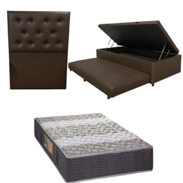 Imagem de Bicama Box Baú com Colchão de Espuma Orthopedic + Cabeceira Botonê - Solteiro 88x188 (CORINO MARROM)