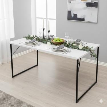 Imagem de Mesa Industrial 1,20m x 0,80m Estrutura de Metal Tampo MDF - Cozinha, Jantar, Escritório (Branca)