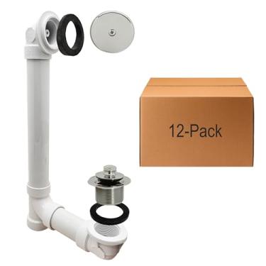 Imagem de Westbrass D49721-12-05 Conjunto de resíduos e transbordamento de banho de 3,8 cm com tampa de drenagem de tração e cotovelo superior de placa frontal de um furo-SCH. 40 PVC, níquel polido