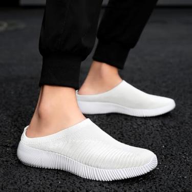 Imagem de Mules Tênis masculino de malha respirável, aberto nas costas, casual, sandálias rasteiras para mulheres, Branco, 37/38 BR
