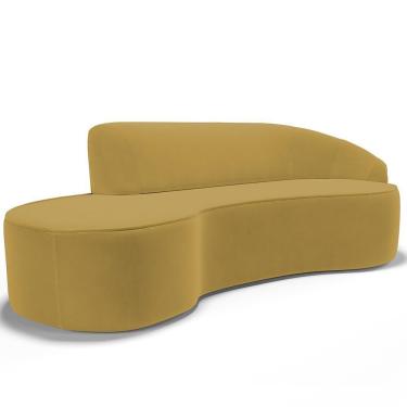 Imagem de Sofá 3 Lugares Curvo Living Firenze Direito D02 Veludo Mostarda 180cm C-279 - Lyam