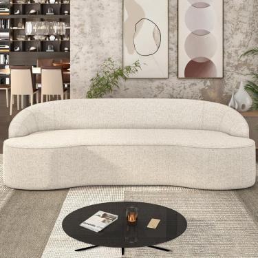 Imagem de Sofá Decorativo 3 Lugares 210Cm Joel Curvo Com Encosto Linho Bege G15 - Gran Belo