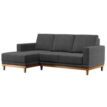 Imagem de Sofá Living 200cm 3 Lugares Com Chaise Esquerdo Kayrós D05 Linho Chumbo - Mpozenato