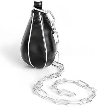 Imagem de Bola de treinamento de velocidade de couro PU para boxe e MMA, bolsa de extremidade dupla com corrente de montagem ajustável, prática de reflexo e velocidade