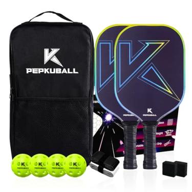 Imagem de Conjunto de 2 raquetes de pickleball de fibra de vidro verde – Raquetes leves e duráveis com aderência confortável, inclui 4 bolas e bolsa de transporte, 2 fitas adesivas, 2 borrachas para brincar em
