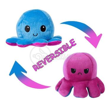 Imagem de Polvo Reversível De Pelúcia Feliz E Bravo Azul E Roxo