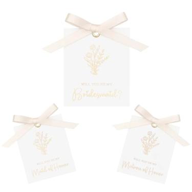 Imagem de MarHermoso 11 PCS Cartão de presente de proposta de dama de honra desamarrado com laço de fita 8 Will You Be My Bridesmaid 2 Maid of Honor 1 Matron of Honor Convite para chá de panela desamarrado