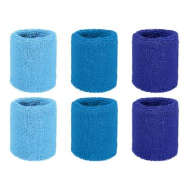 Imagem de YELARXI Pulseiras de suor, pulseiras para esportes de suor 7,6 x 6,3 cm e pacote com 6 e azul lago/azul celeste/azul safira, adequado para (tênis/basquetebol/futebol/corrida/jovens)