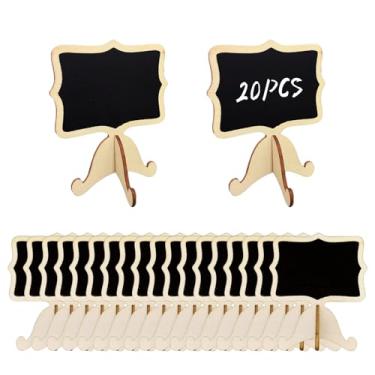 Imagem de Mini placas de quadro-negro, um conjunto de 20 mini quadros-negros com suportes de madeira, etiquetas de alimentos para quadro de giz pequeno, quadros de mensagens com números de mesa, cartões de