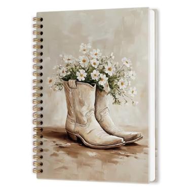 Imagem de nvucamd Caderno espiral vintage de vaqueira ocidental, diário floral de botas retrô, caderno de diário estético de vaqueira preppy para mulheres, presentes de material escolar de escritório ocidental