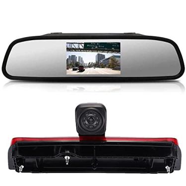 Imagem de Berlingan Substituição original da câmera de ré da luz de freio do carro terceiro teto para Dodge Dakota 2005-2011/Mitsubishi Raider 2005-2007 (com espelho retrovisor de 4,3 polegadas)