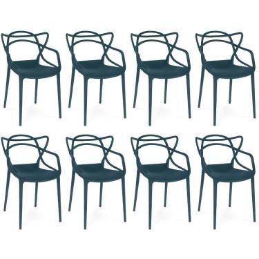 Imagem de Kit 8 Cadeiras De Jantar Allegra Design Empilhável - Azul Marinho