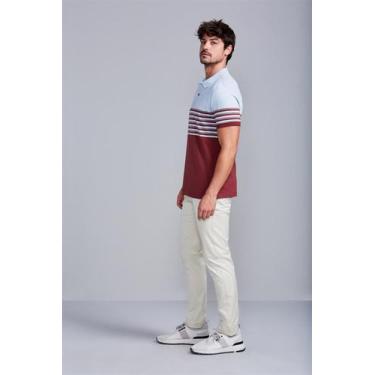 Imagem de Camisa Polo Malha Slim Fit - Azul Celeste / Marrom Capuccino - HIGHSTI