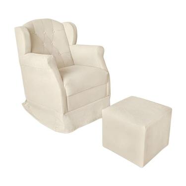 Imagem de Poltrona Amamentação Com Balanço E Puff Luxo Suede Manuela Bege
