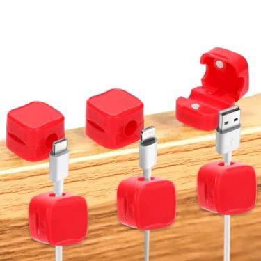 Imagem de 6 suportes de fio para carregador de telefone, clipes magnéticos para cabos de mesa, autoadesivos, organizador de cabos, gerenciador de fios para casa, escritório, cozinha, parede, carro, mesa