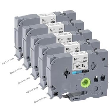 Imagem de 5 pacotes de 12 mm 0,47 TZe TZ fita laminada branca para etiqueta de substituição para Brother P Touch Label Tape TZe-231 TZe231 compatível com Brother PT-D210 PT-D220 PT-H110 PT-D410 PT-P710BT
