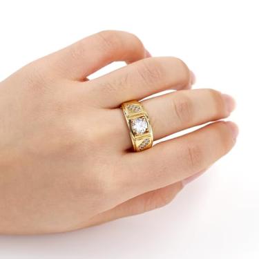 Imagem de Anel solitário de banda larga de 10 mm para homens ou mulheres - anel unissex de zircônia cúbica para marido ou esposa, presente de aniversário de aniversário YC6575, Latão Zircônia cúbica, Sem pedra