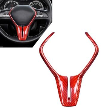 Imagem de FINMOKAL Capa para volante de fibra de carbono com acabamento vermelho compatível com Infiniti Q50 Q50L 2018-2022 / Q60 QX50 2017-2022