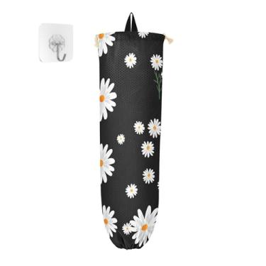 Imagem de xigua Suporte de parede para saco plástico margarida branca com cordão, pacote com 2, organizador de sacolas de supermercado reutilizável para bolsas, meias, roupas íntimas e gravatas