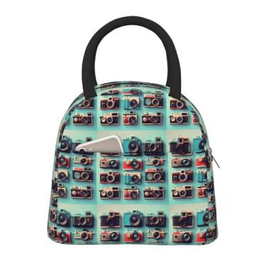 Imagem de ZTPOWQA Coleção de câmera retrô descolada, bolsa de refeições, portátil, escola, trabalho, piquenique, viagem, crianças, adolescentes e adultos